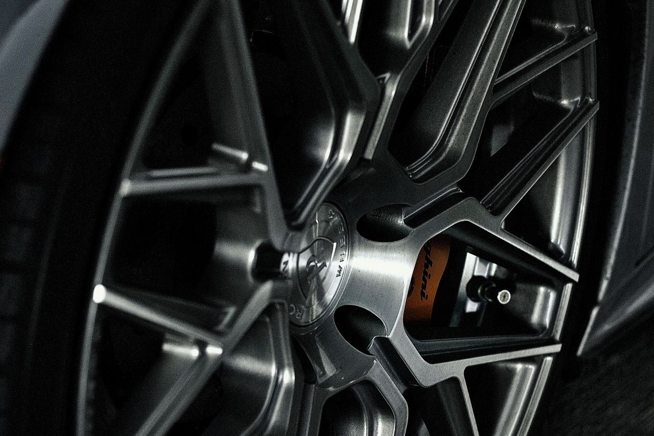 Close-up of an alloy wheel and brake package