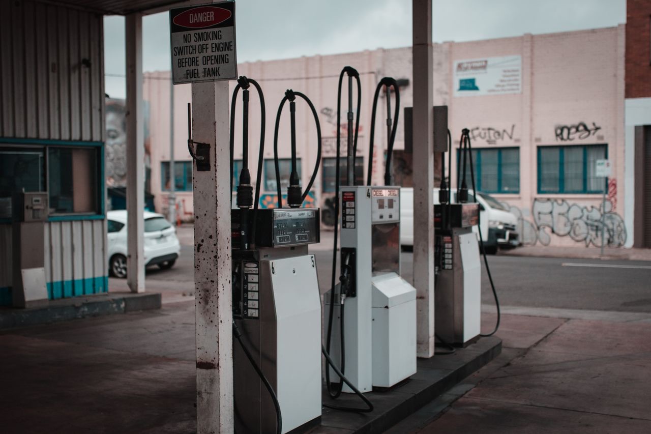 Fuel pumps at a service station forecourt