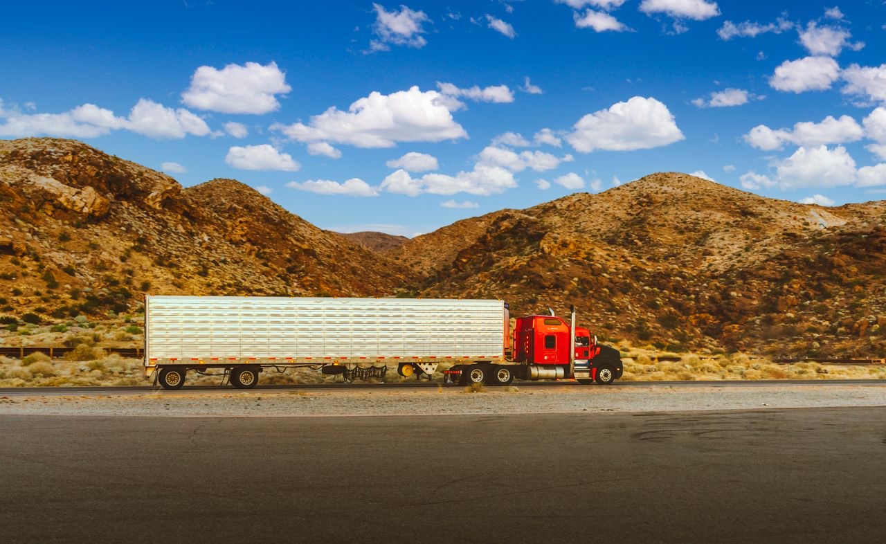 Heavy-duty tractor unit on a highway run