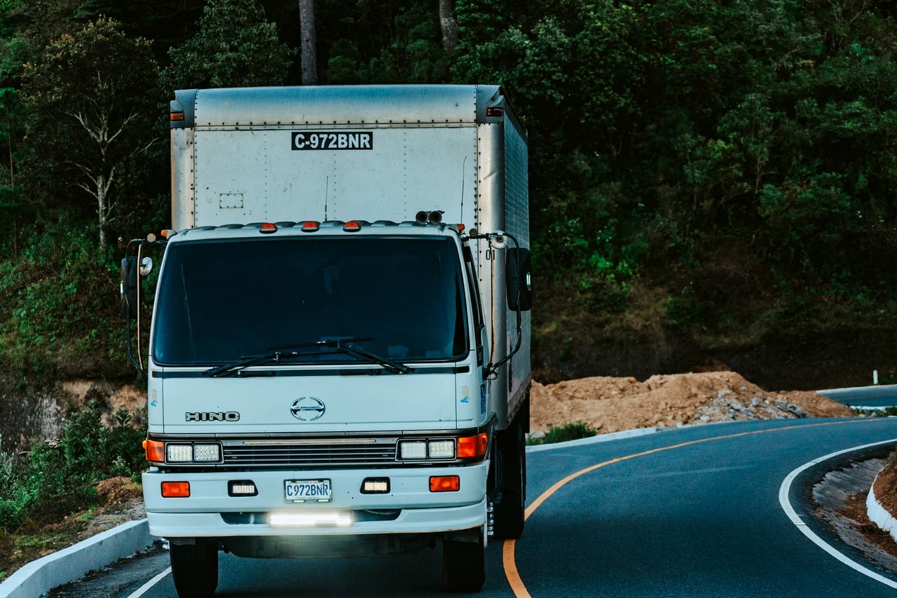 Commercial truck on a mountain road